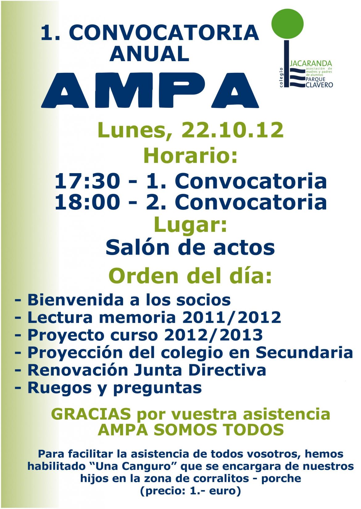 Convocatoria anual AMPA Jacaranda