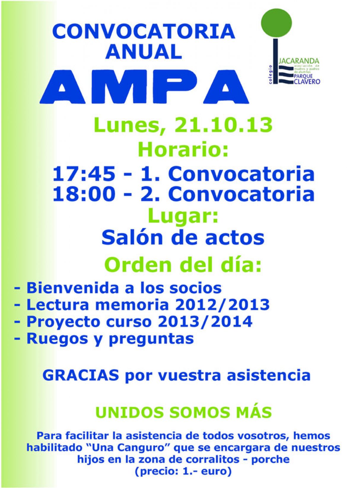 Convocatoria Anual AMPA Jacaranda