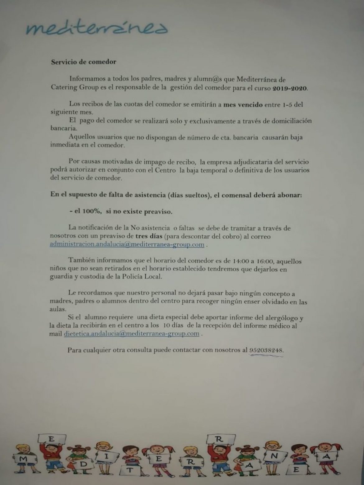 Información del servicio de comedor