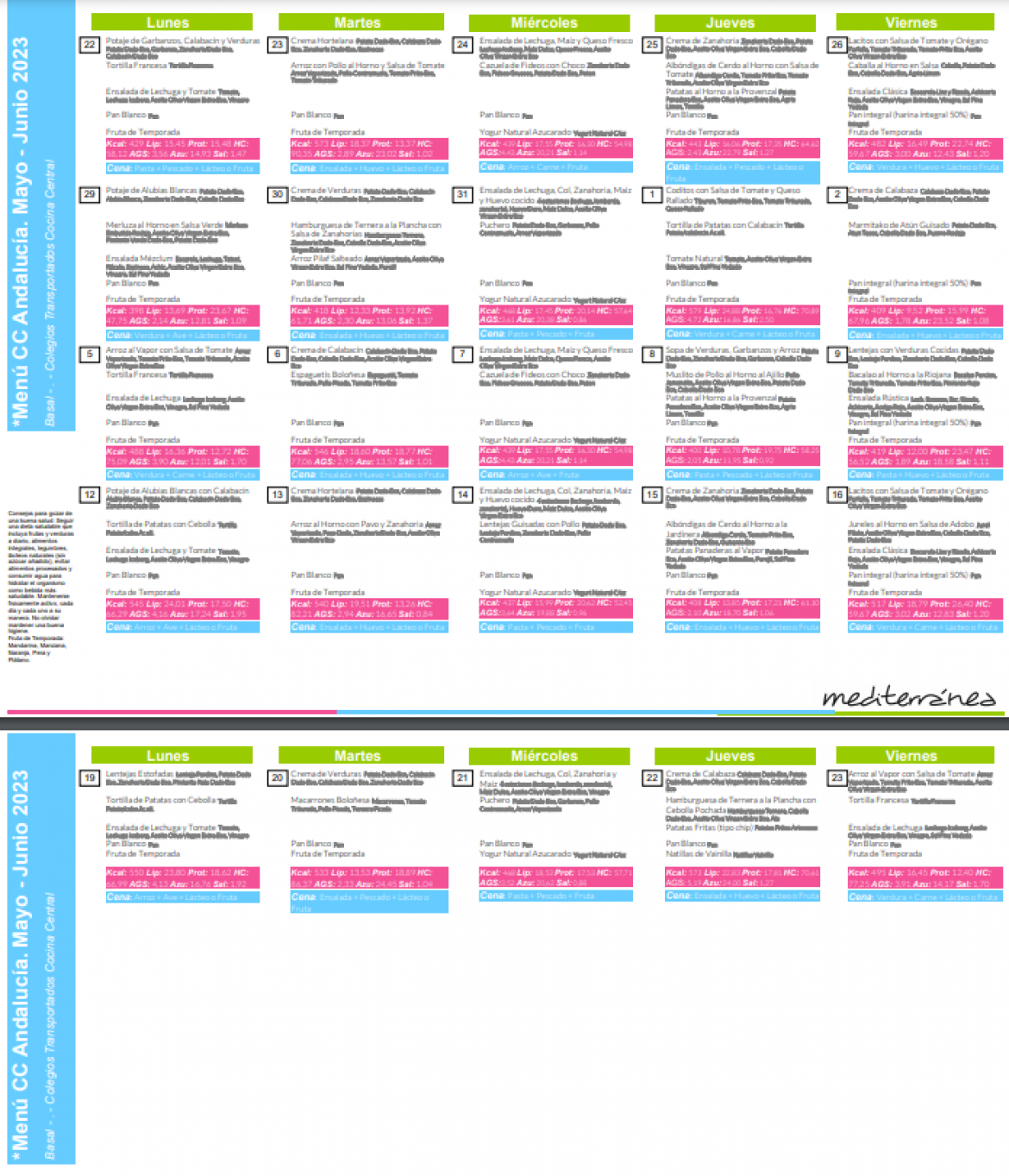 Menú mayo y junio 2023