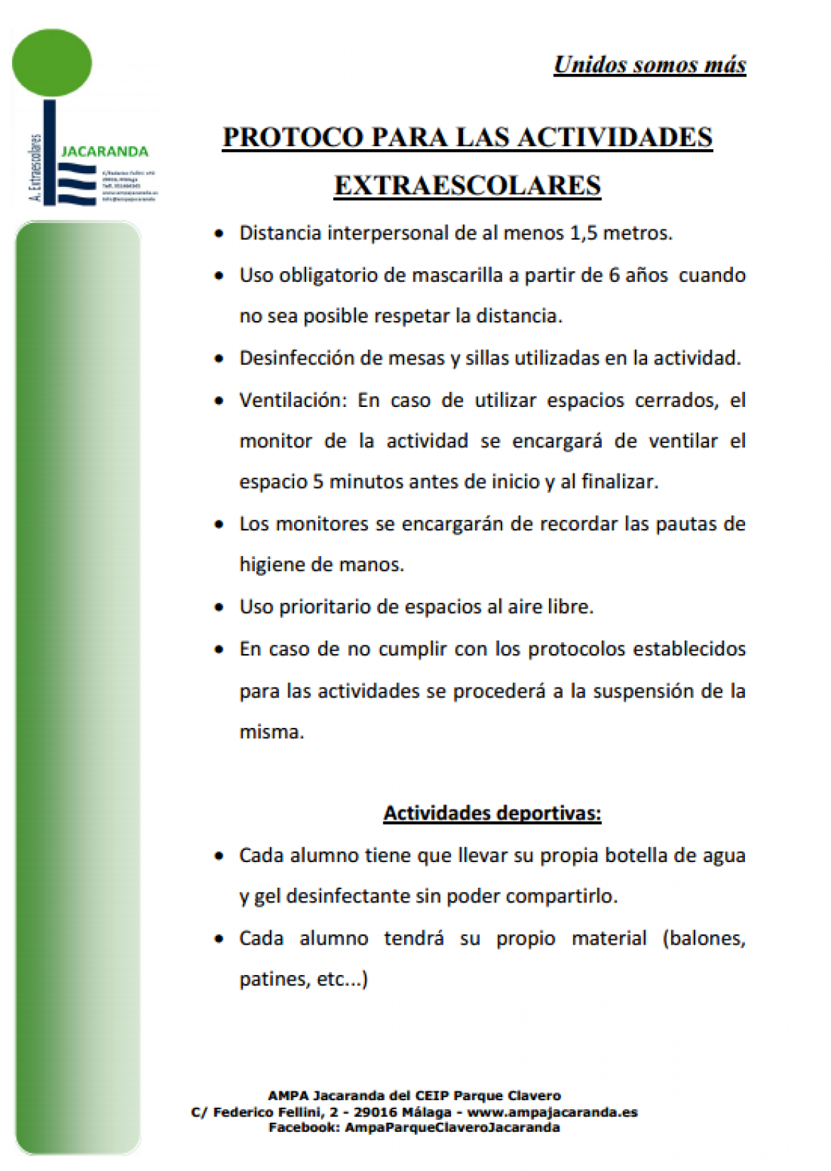 Protocolo actividades extraescolares