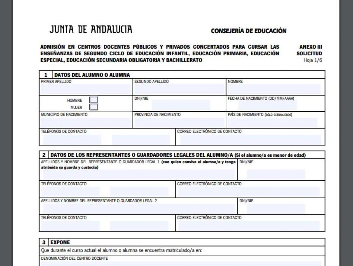 Solicitud de admisión en centros docentes